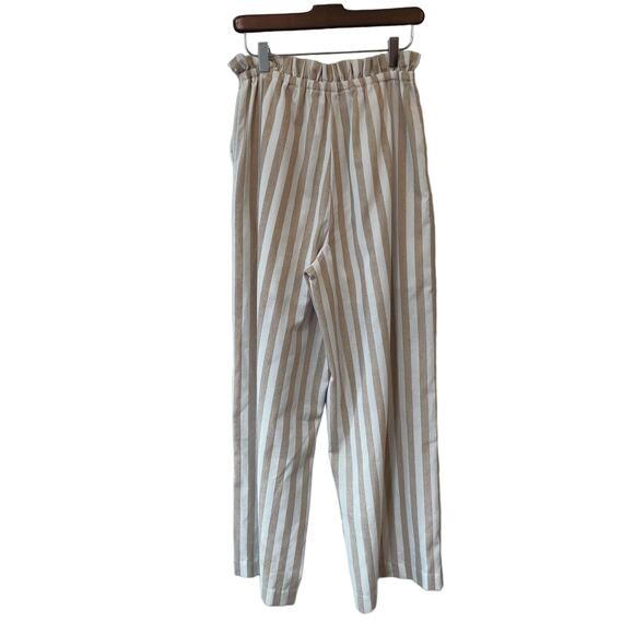English Factory Sz S Cream Tan Stripe Paperbag Waist Wide Leg Pants High Rise - Picture 5 of 5